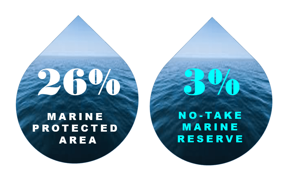 26% marine protected area, 3% No-take marine reserve