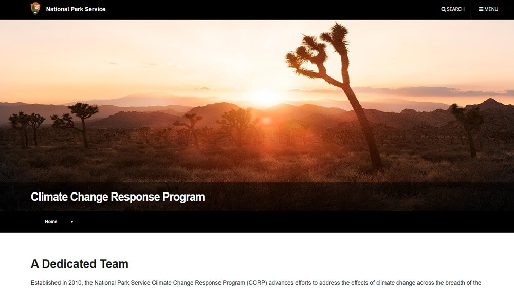 Screenshot of the National Park Service – Climate Change Response Program website.