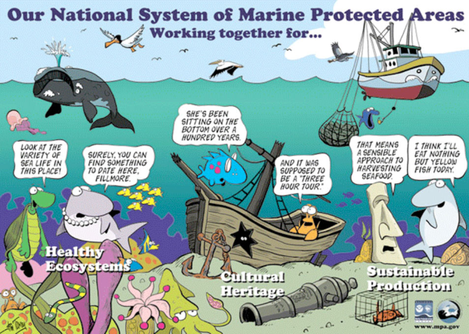 National System of MPAs poster by Sherman's Lagoon cartoonist Jim Toomey, highlights the conservation goals of the national system