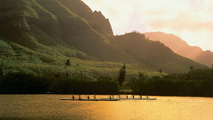 canoes along the coast of hawaii