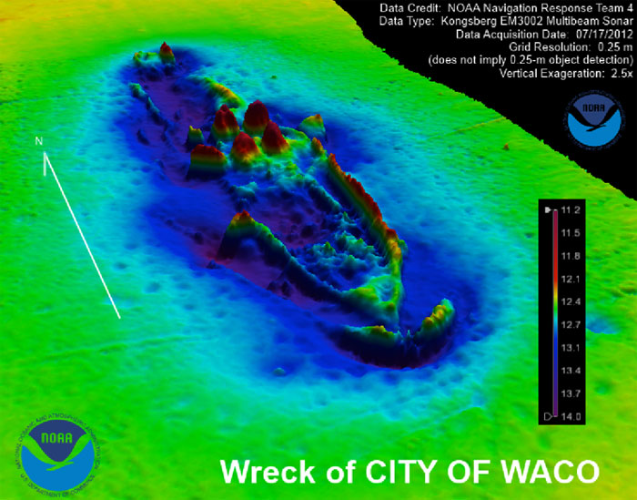 NOAA multi-beam image of City of Waco